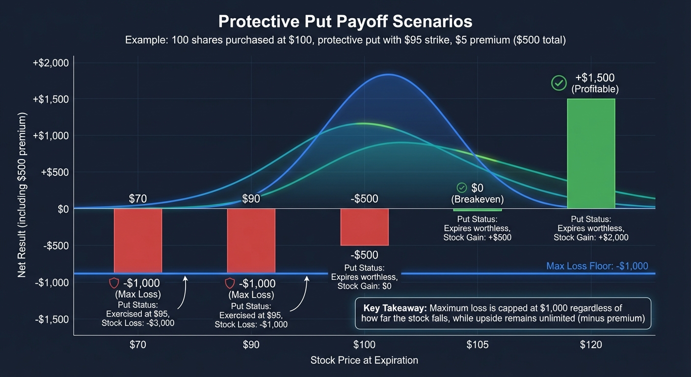 Protective Put Payoff Scenarios: Stock Price Impact on Returns