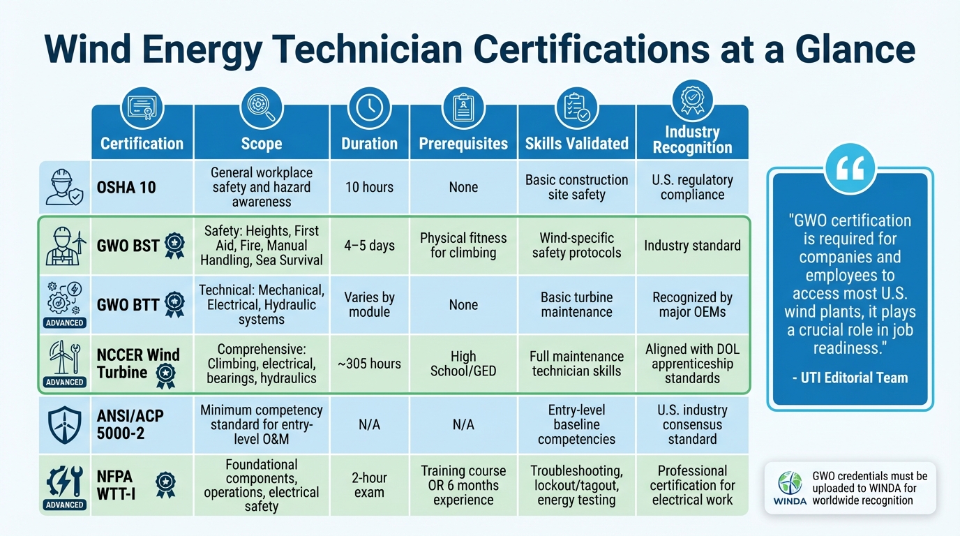 Wind Energy Technician Certifications Comparison Guide
