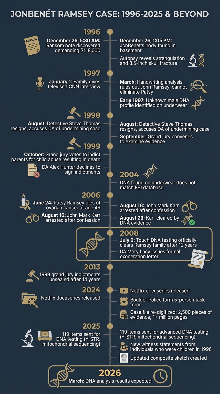 JonBenét Ramsey Case Timeline: 1996-2025 Key Events and Developments
