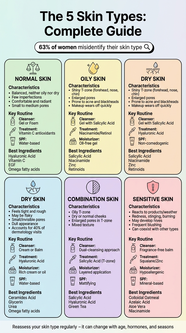 5 Skin Types Comparison Chart: Characteristics, Routines & Product Recommendations