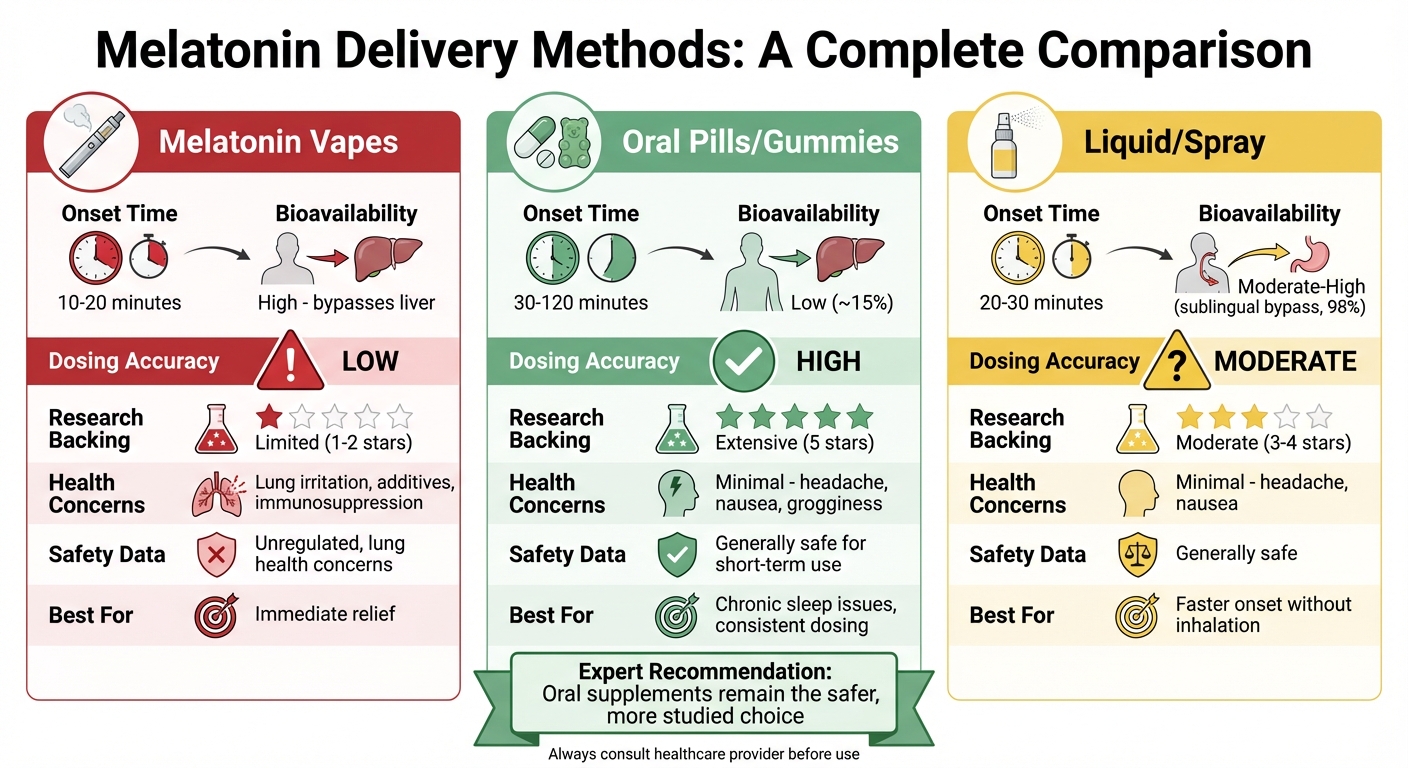 Melatonin Vapes vs Pills vs Spray: Onset Time, Safety & Dosing Comparison