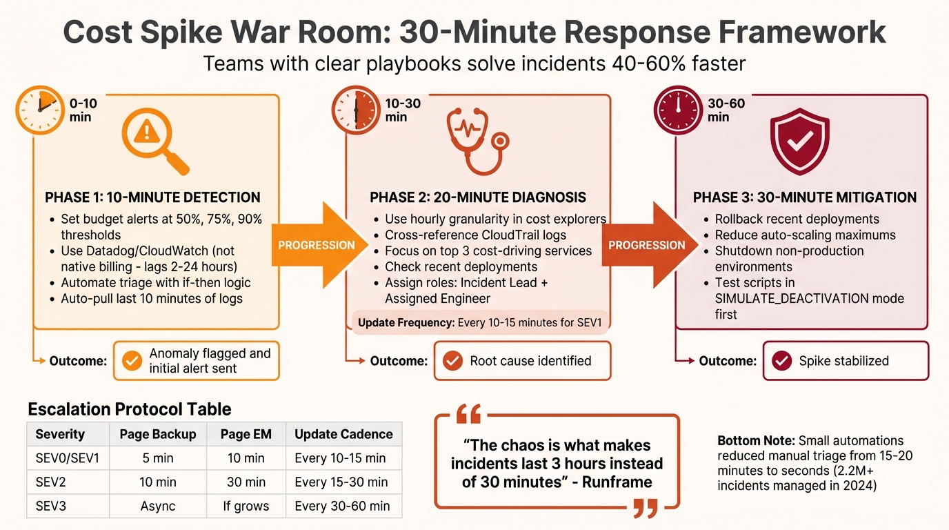 Cost Spike War Room Response Timeline: 30-Minute Framework