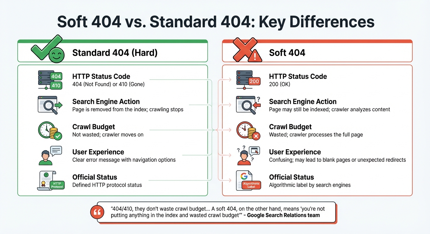 Soft 404 vs Standard 404 Error Comparison Chart