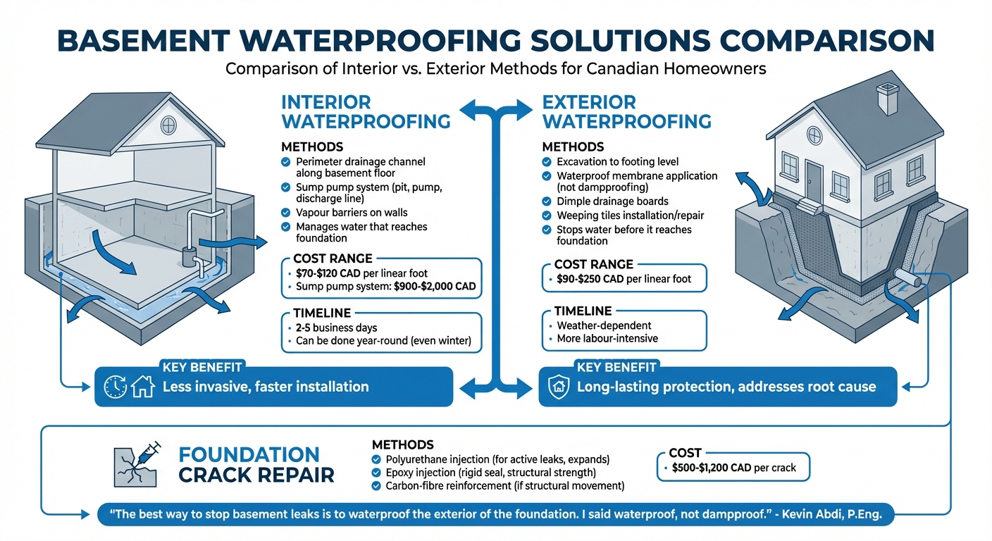 Interior vs Exterior Basement Waterproofing: Methods, Costs & Timeline Comparison