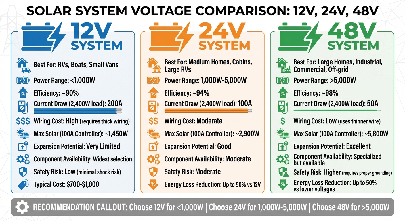 12V vs 24V vs 48V Solar System Comparison Chart