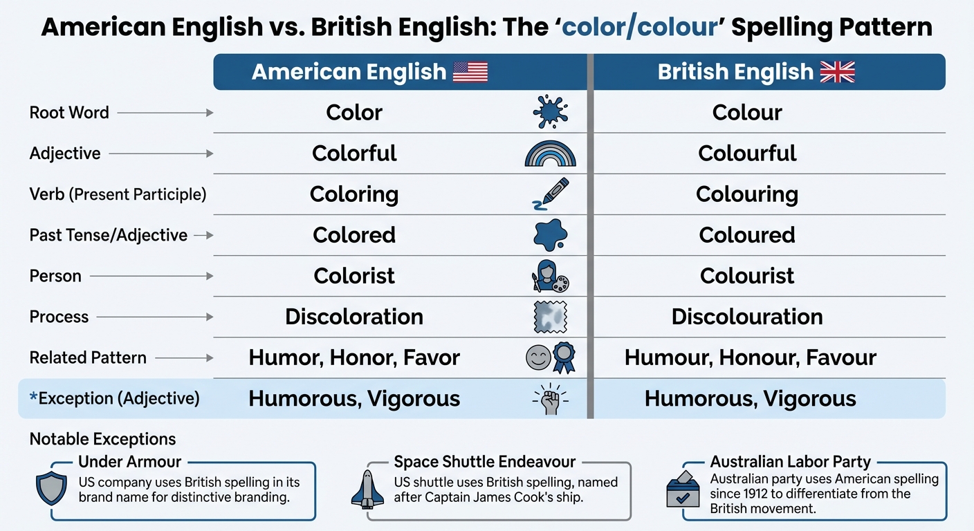 American vs British English Color Spelling Comparison Chart