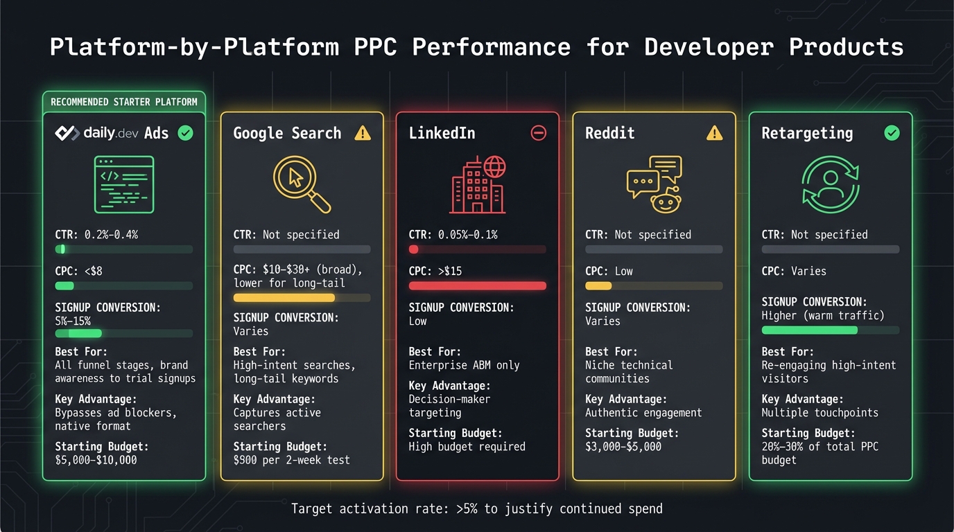 PPC Platform Performance Metrics for Developer Products Comparison