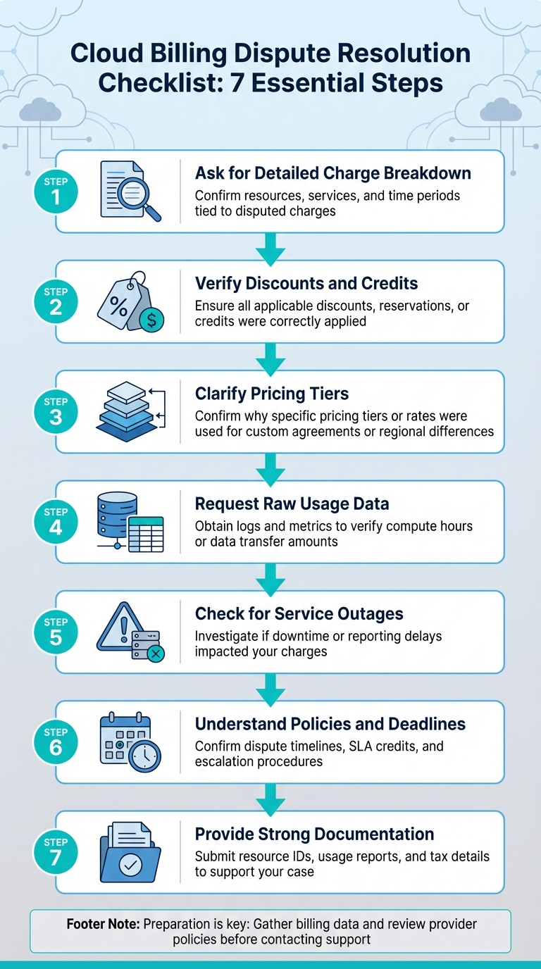 Cloud Billing Dispute Resolution Checklist: 7 Essential Steps