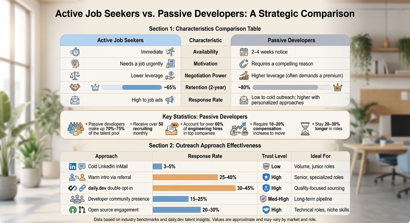 Active Job Seekers vs Passive Developers: Key Differences and Response Rates