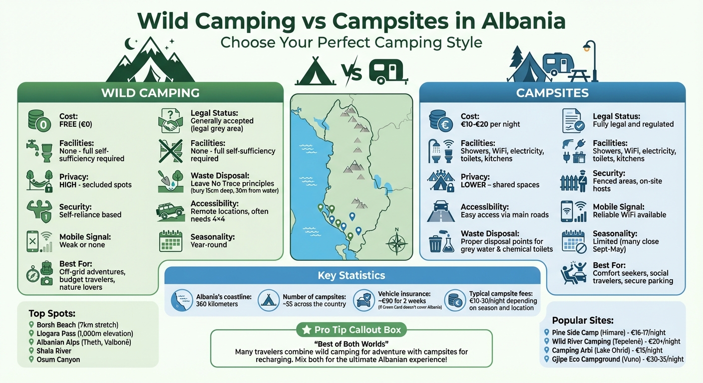 Wild Camping vs Campsites in Albania: Complete Comparison Guide
