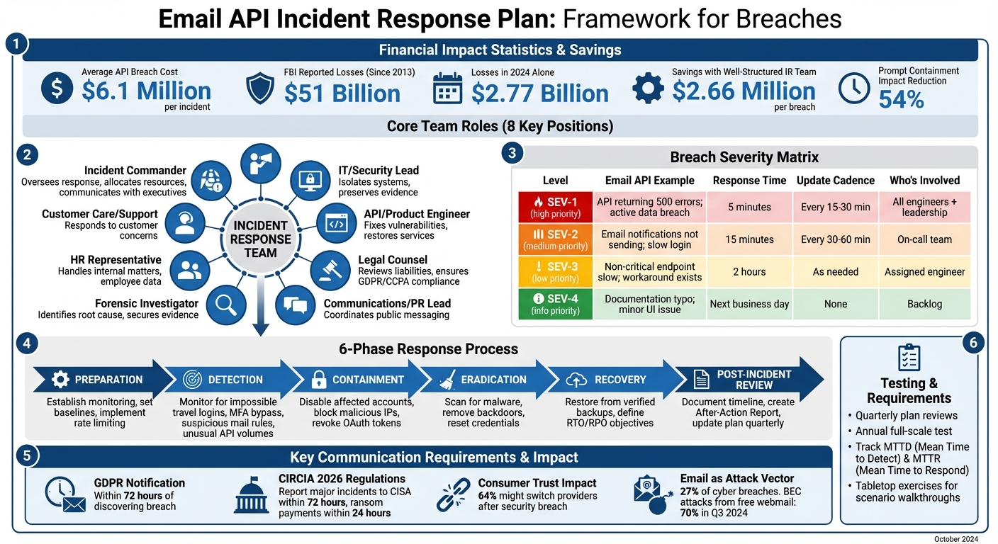 Email API Incident Response Plan: 6-Phase Process with Team Roles and Severity Matrix