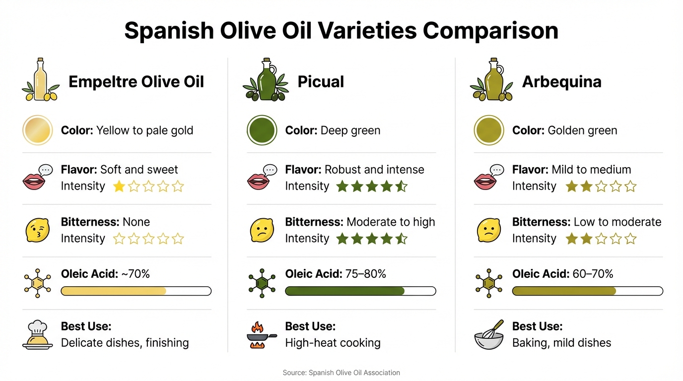 Empeltre vs Picual vs Arbequina Olive Oil Comparison Chart