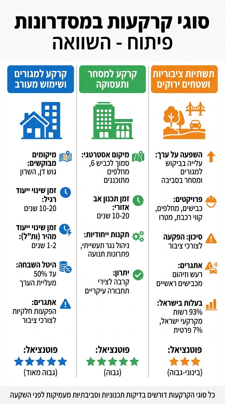סוגי קרקעות במסדרונות פיתוח - השוואת מאפיינים ותשואות