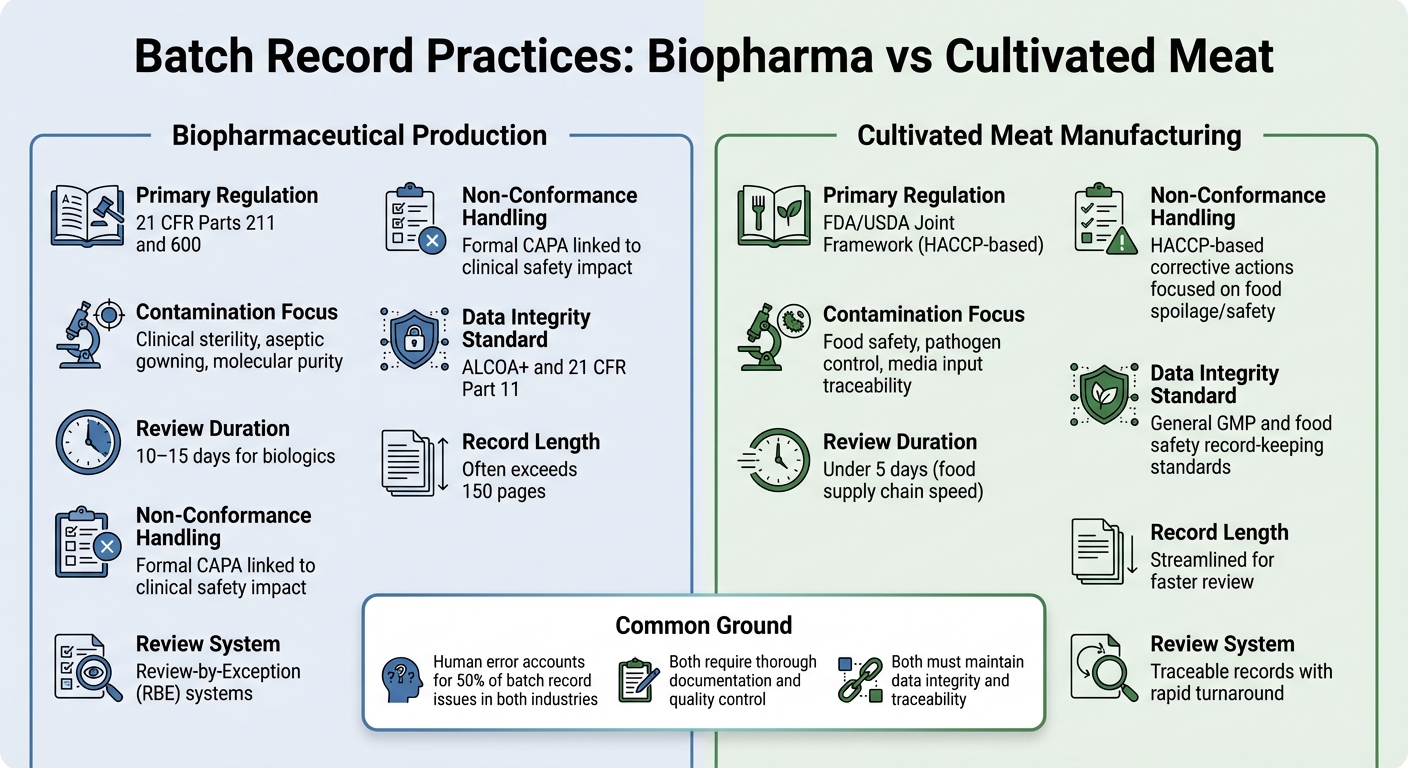 Biopharmaceutical vs Cultivated Meat Batch Record Requirements Comparison