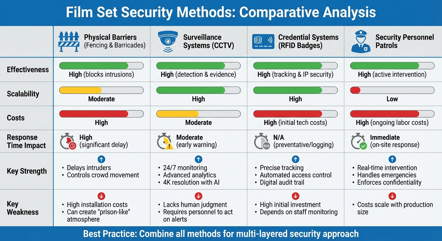 Film Set Security Methods Comparison: Effectiveness, Costs, and Response Times