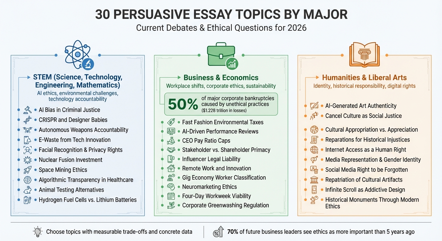 30 Persuasive Essay Topics Across STEM, Business, and Humanities Majors