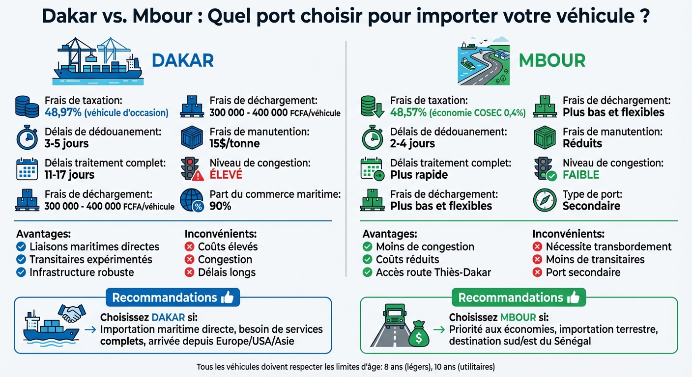 Comparaison des ports de Dakar et Mbour pour l'importation de véhicules au Sénégal