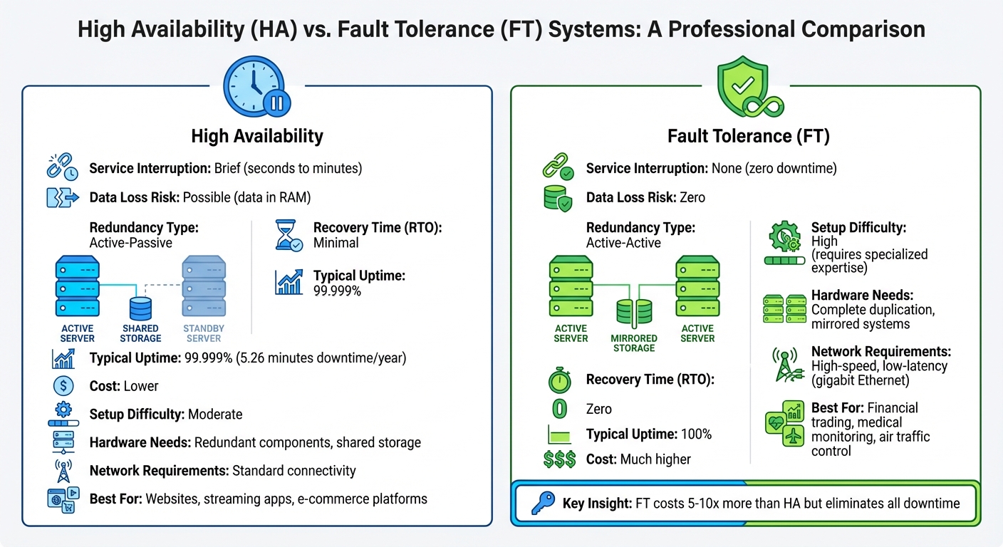 High Availability vs Fault Tolerance: Side-by-Side Comparison
