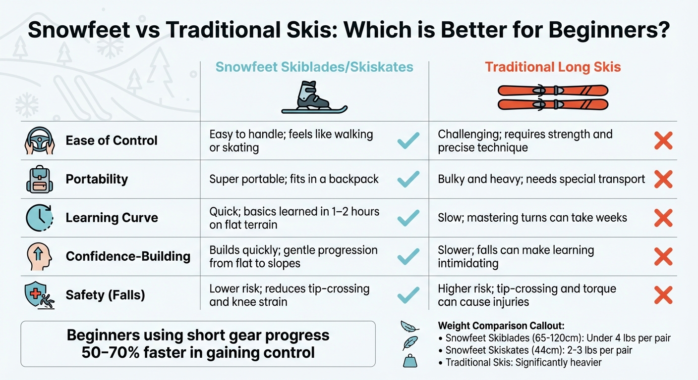 Snowfeet vs Traditional Skis: Beginner Equipment Comparison