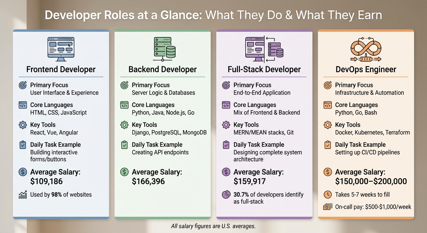 Software Developer Roles Comparison: Responsibilities, Tech Stack, and Salaries