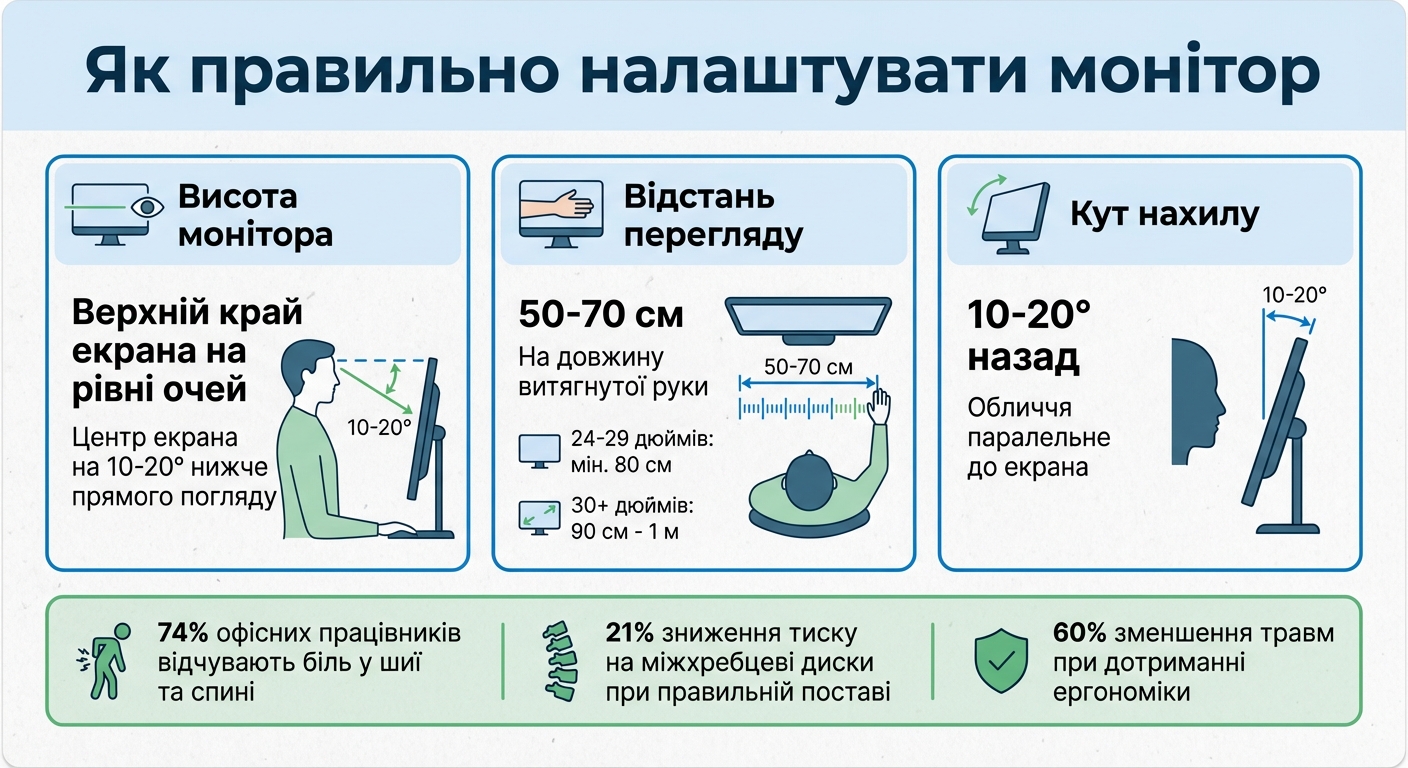 Правильне налаштування монітора: висота, відстань та кут нахилу