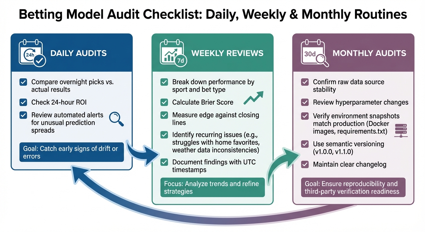 Betting Model Audit Framework: Daily, Weekly, and Monthly Routines