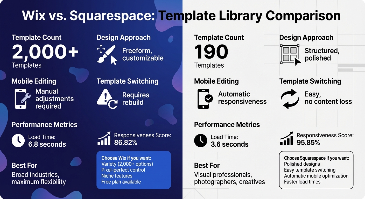 Wix vs Squarespace Template Library Comparison Chart