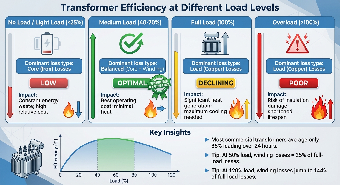Transformer Efficiency at Different Load Levels: Core vs Winding Losses