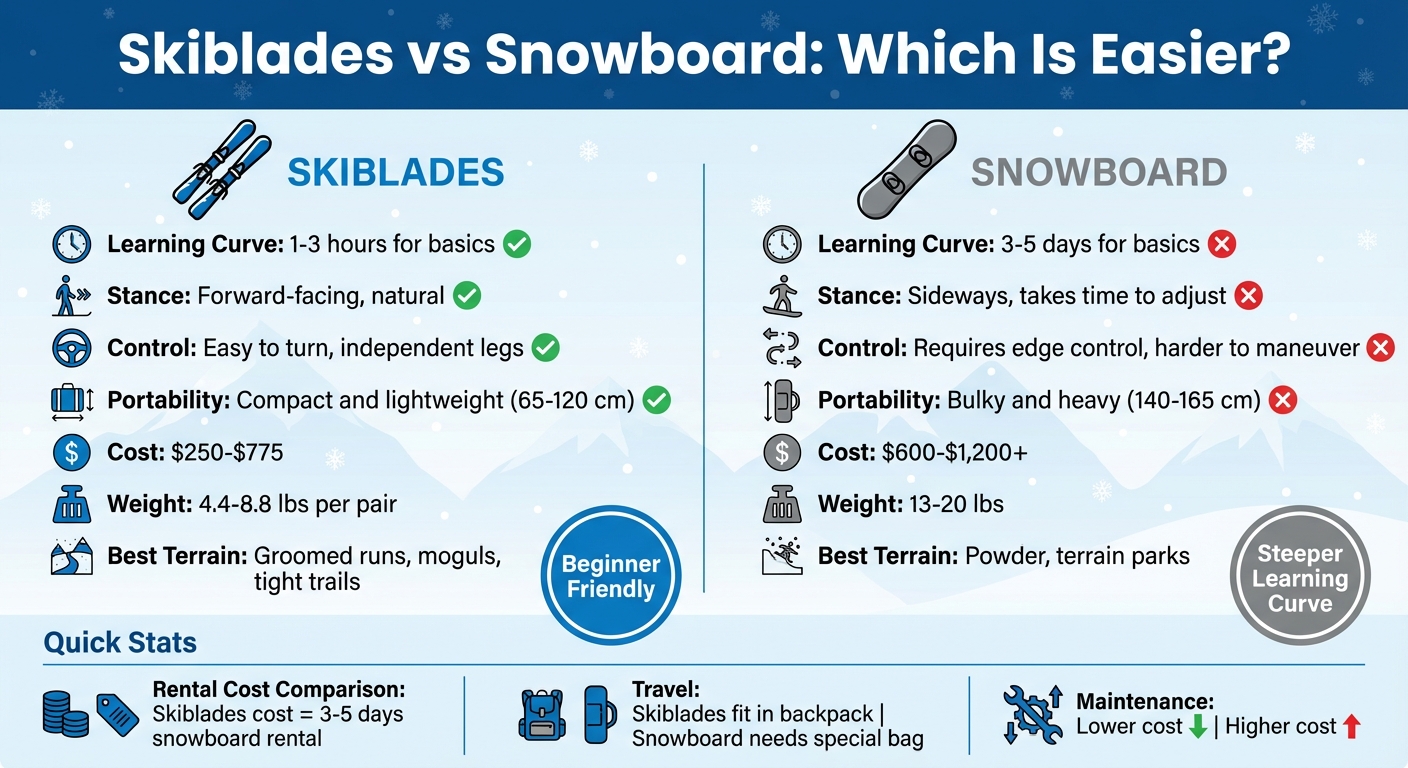 [skiblades] vs lumilauta vertailu: oppimiskäyrä, hinta ja kannettavuus