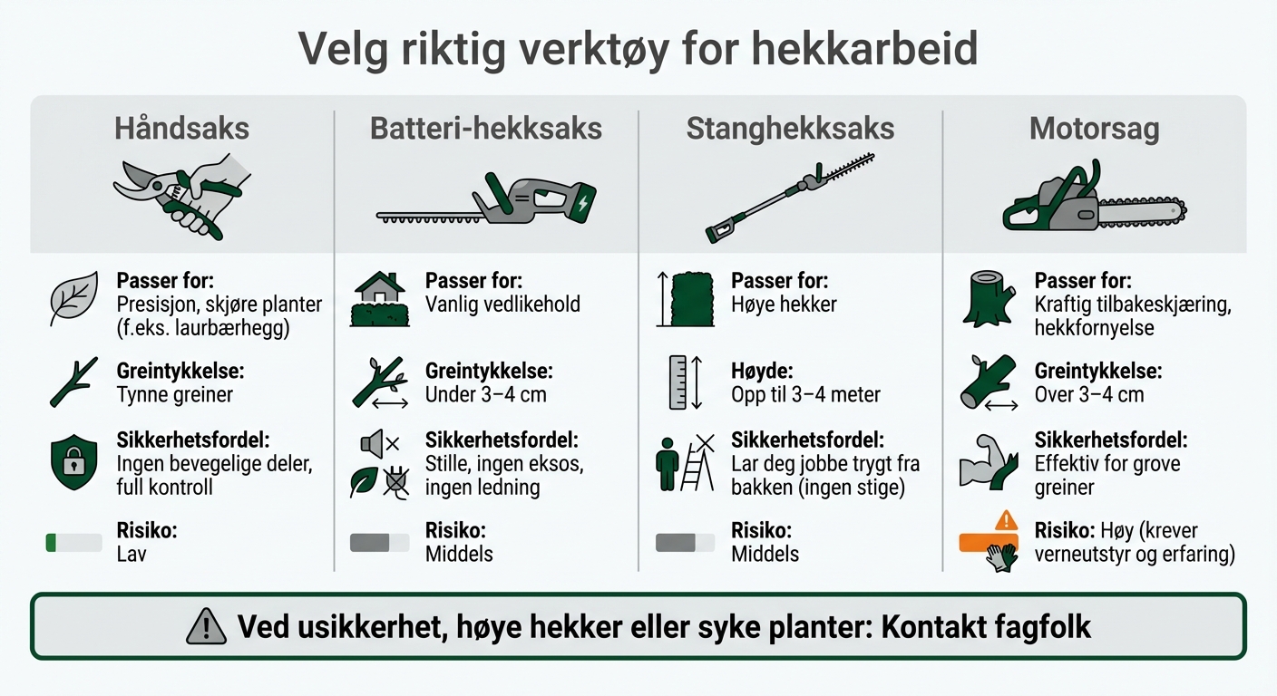 Verktøyguide for hekkarbeid: Når bruke motorsag, hekksaks eller håndsaks
