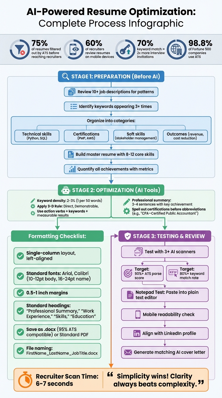 AI Resume Optimization Process: 3-Step Workflow from Preparation to Testing