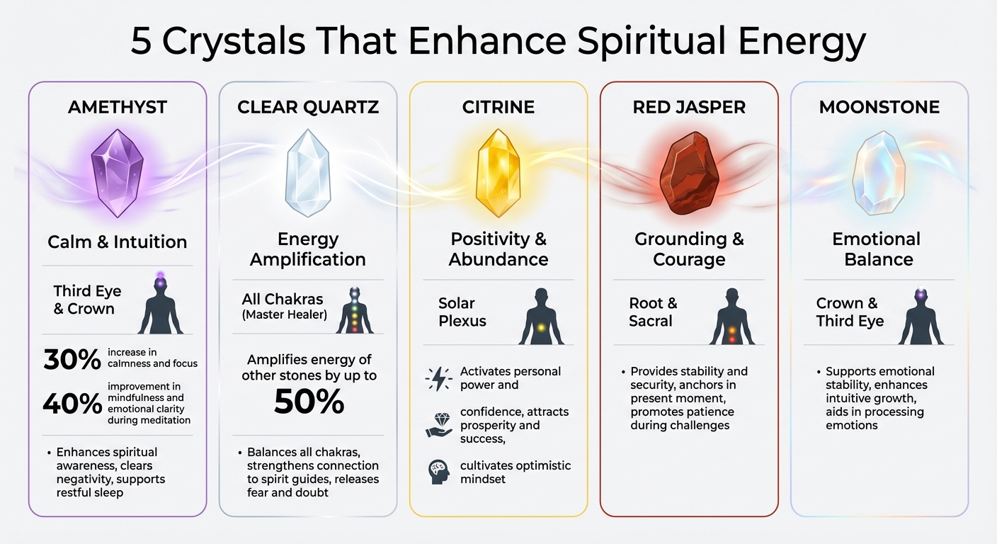 5 Crystals for Spiritual Energy: Properties, Benefits, and Chakra Associations
