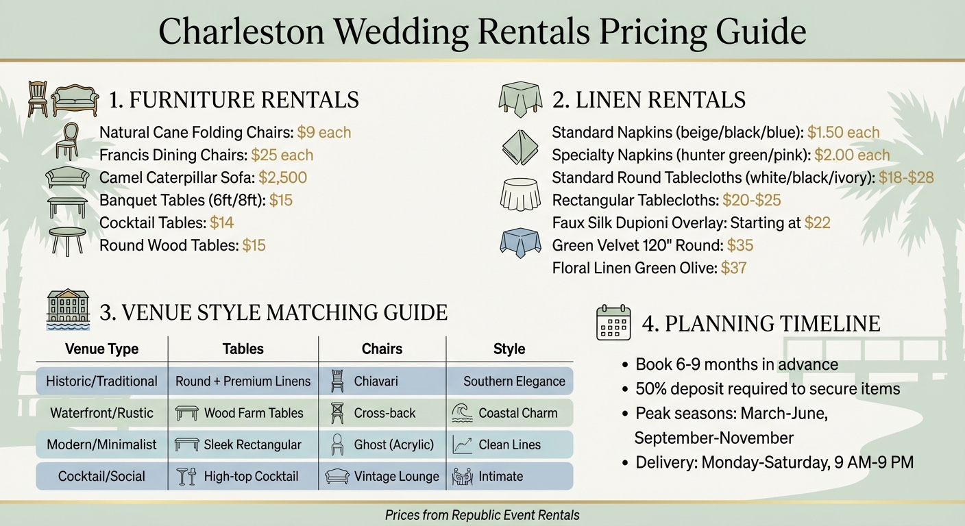Charleston Wedding Rental Pricing Guide: Furniture, Linens, and Tableware Costs