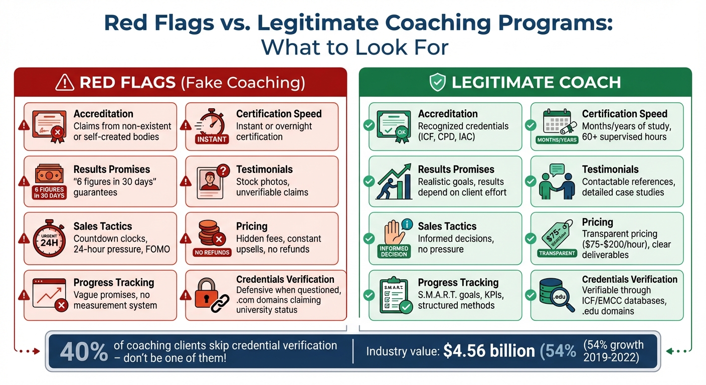 Red Flags vs Legitimate Coach Characteristics Comparison Chart