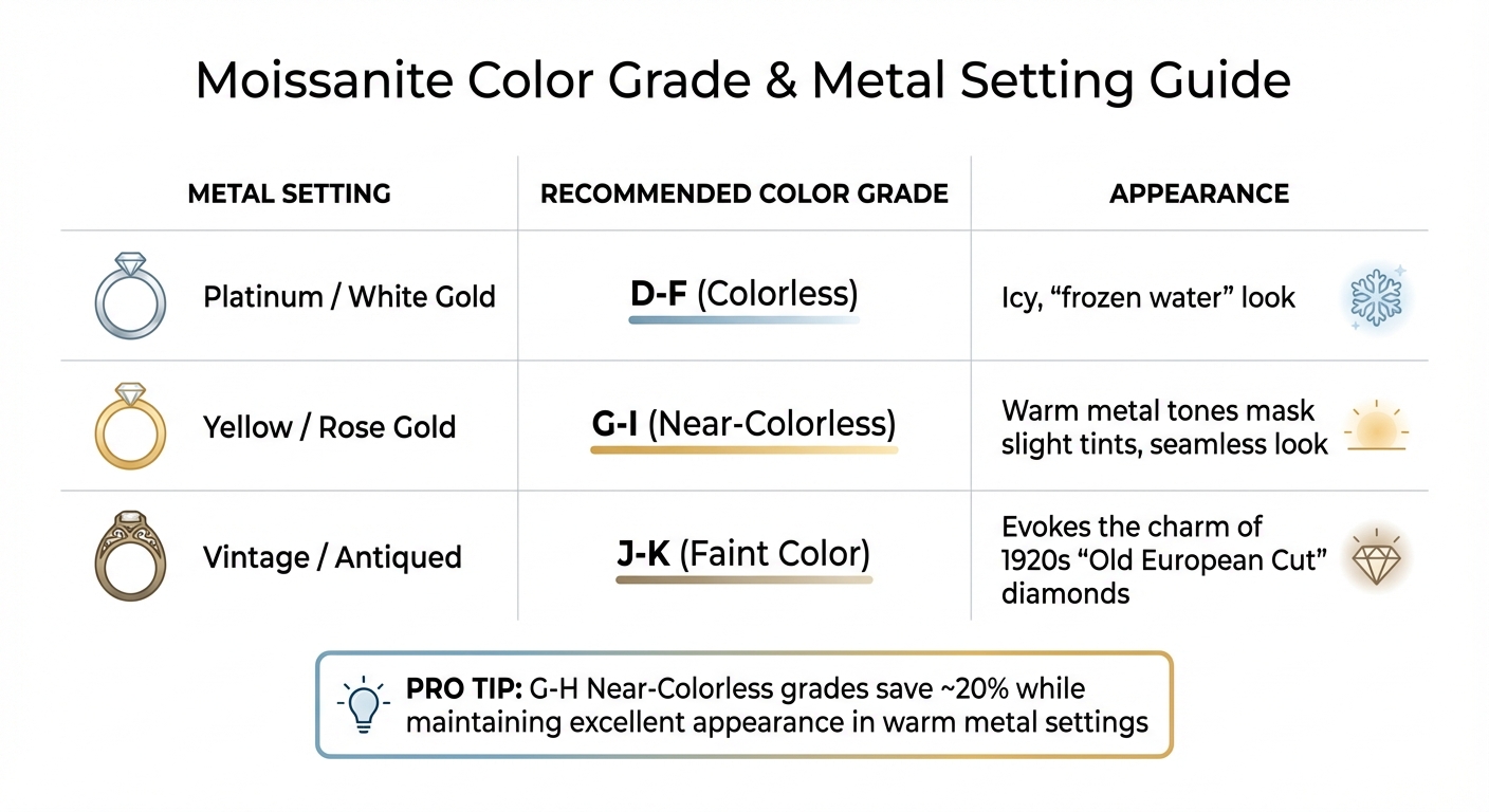 Moissanite Color Grades and Metal Setting Pairing Guide