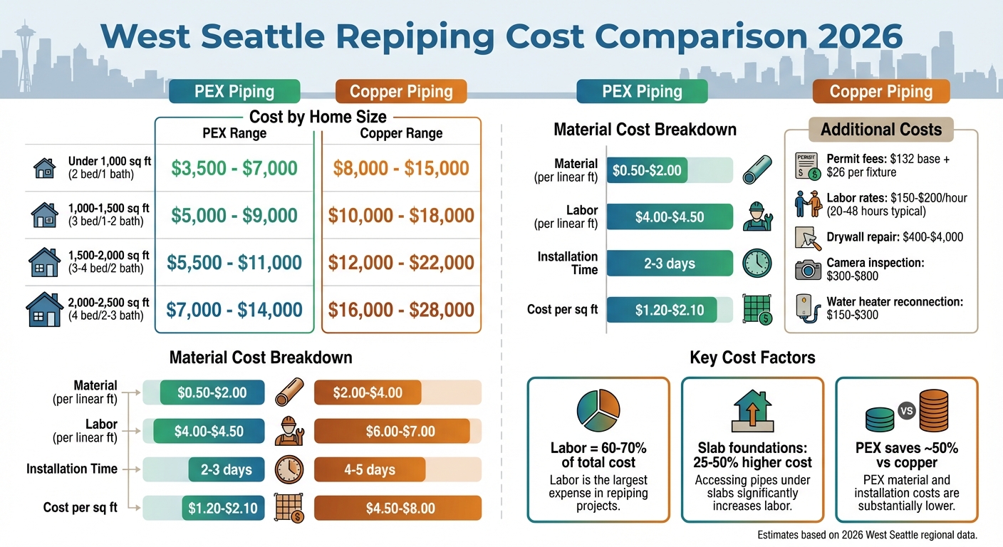 West Seattle Repiping Costs by Home Size and Material Comparison Chart