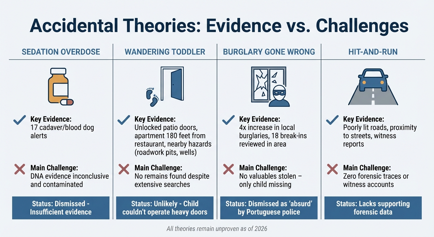 Comparison of Four Accidental Theories in Madeleine McCann Disappearance