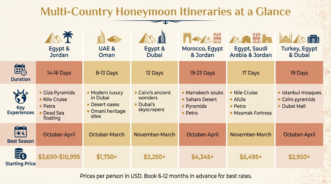 Middle East Multi-Country Honeymoon Itineraries Comparison