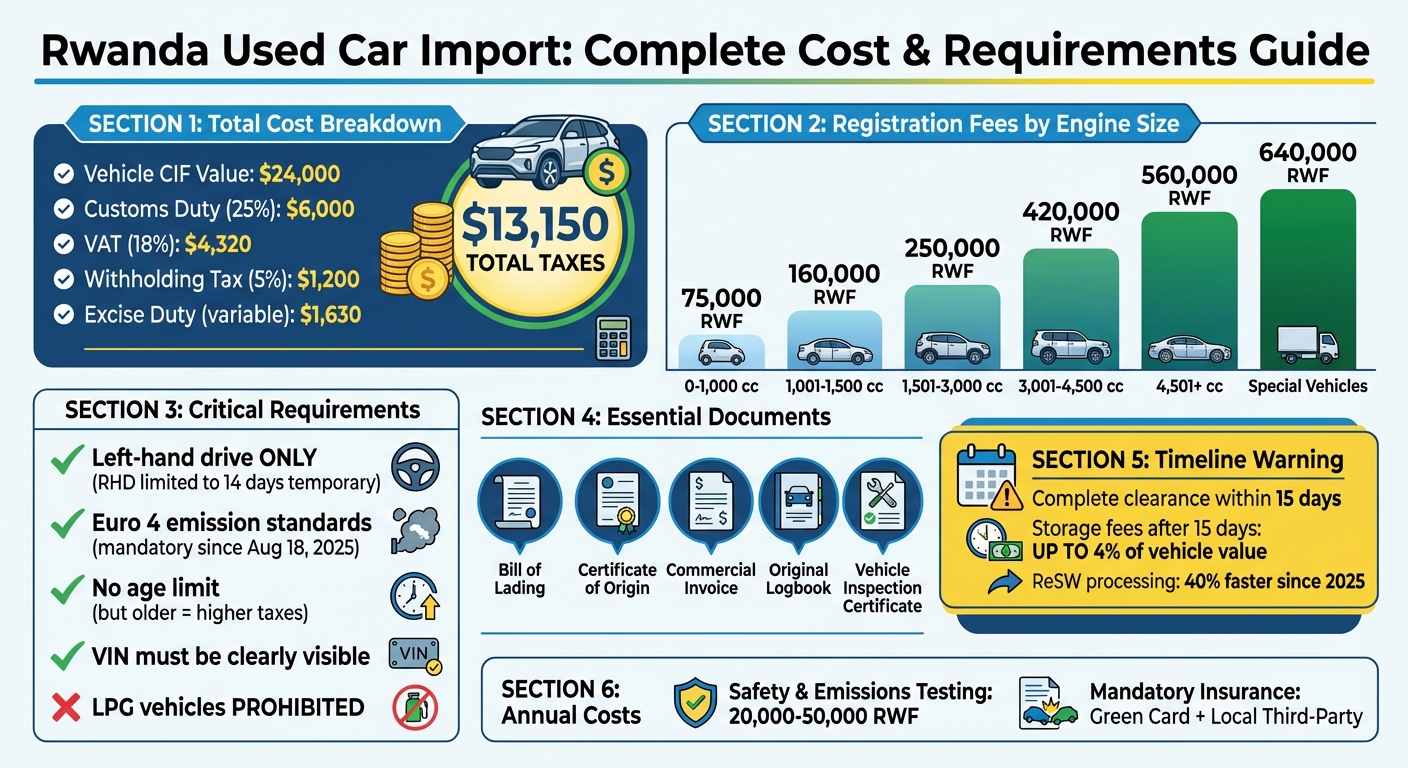 Rwanda Used Car Import Costs and Tax Breakdown for $24,000 Vehicle