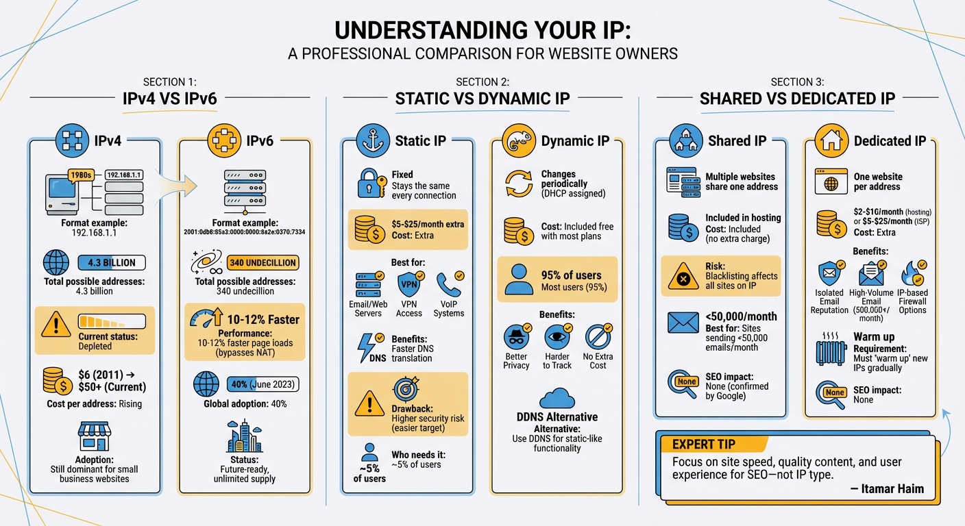 IPv4 vs IPv6 and Static vs Dynamic IP Addresses Comparison Chart