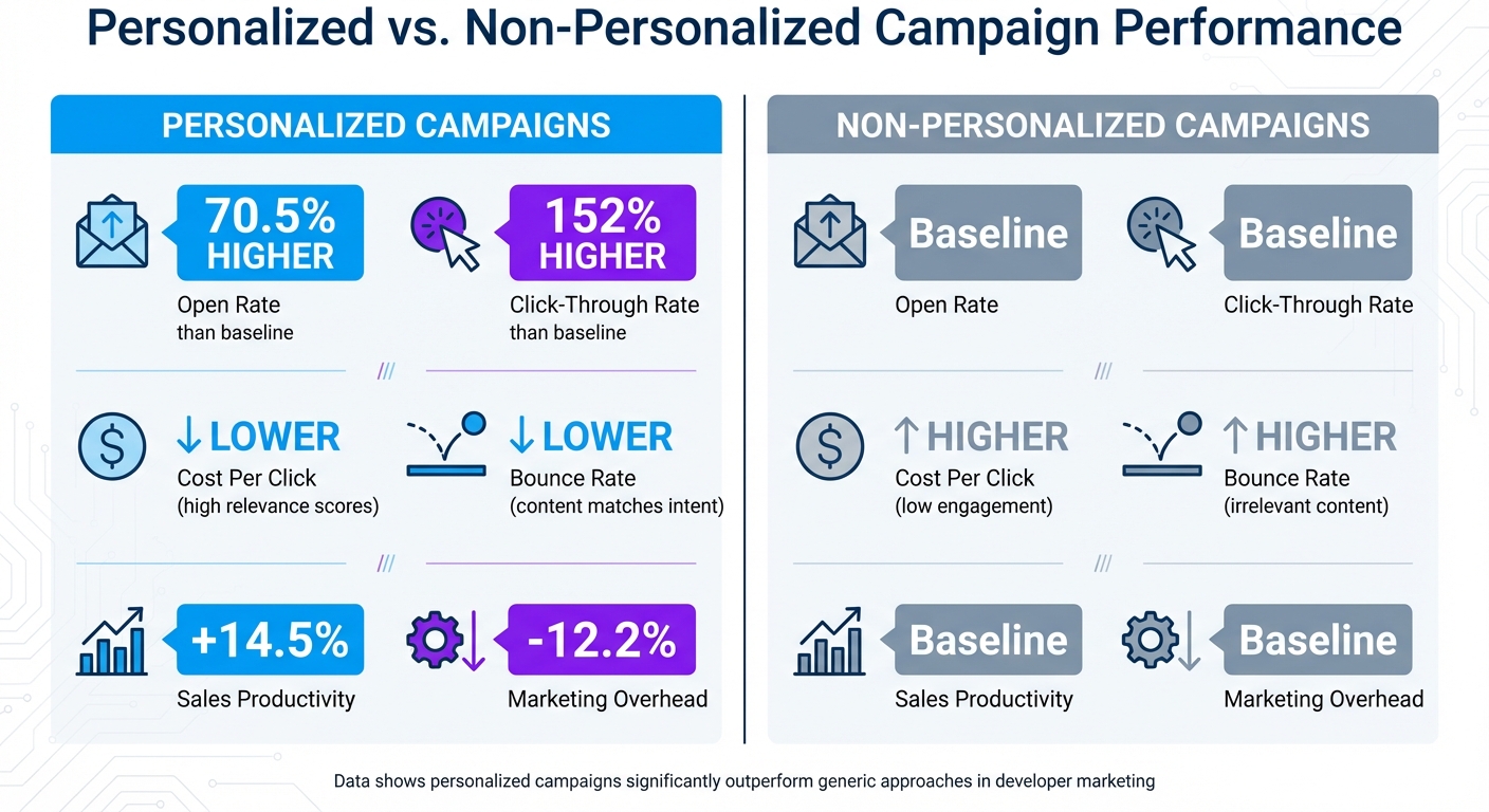 Personalized vs Non-Personalized Developer Marketing Campaign Performance Metrics