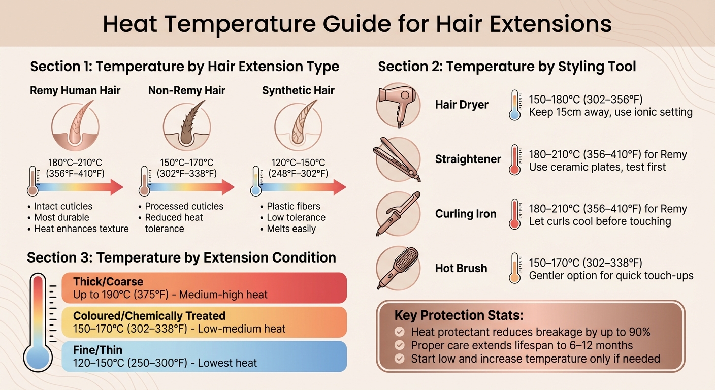 Hair Extension Heat Temperature Guide by Type and Tool