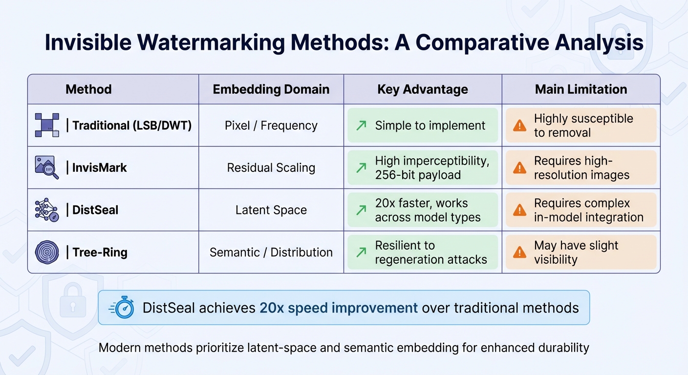 Comparison of Invisible Watermarking Methods for AI-Generated Images