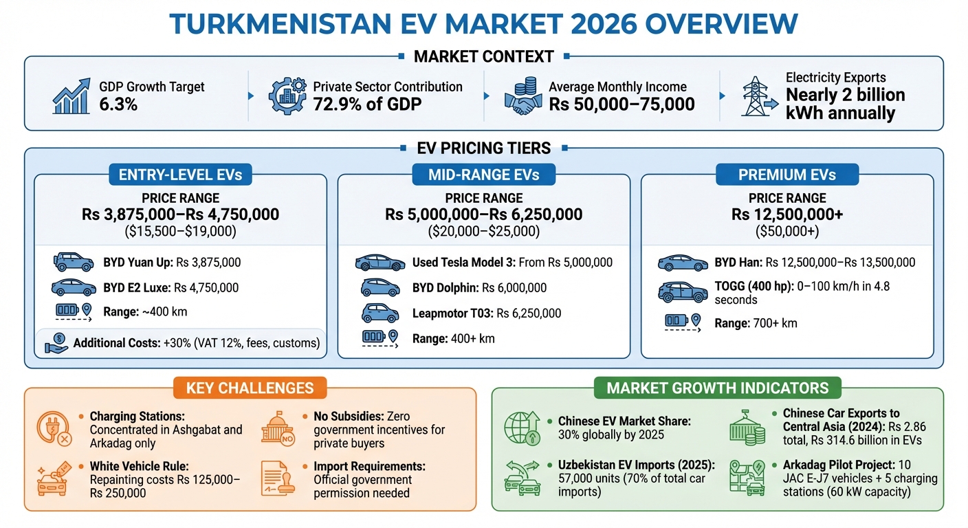 Turkmenistan EV Market 2026: Pricing Tiers and Key Statistics