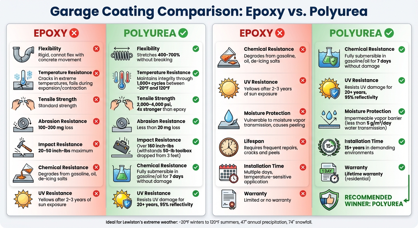 Why Epoxy Fails In Lewiston Garages: Switch To Flexible Polyurea Today 5 Epoxy Vs Polyurea Garage Coating Comparison Chart