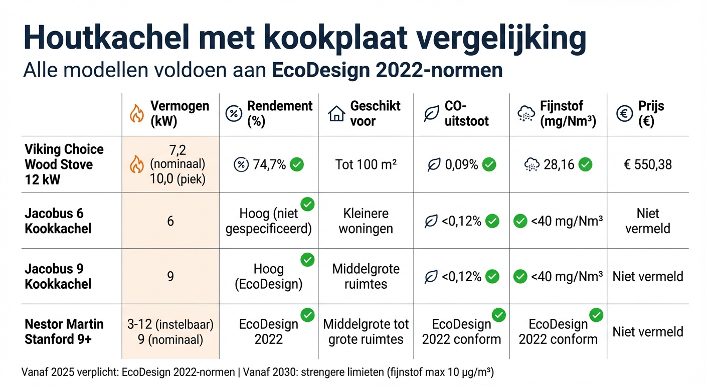 Vergelijking houtkachels met kookplaat: specificaties en prijzen