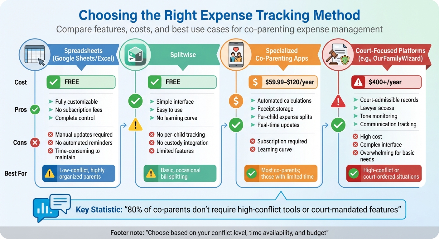 Co-Parenting Expense Tracking Methods Comparison Chart