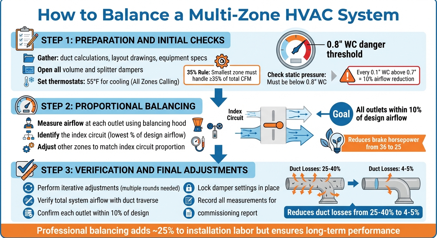 3-Step Multi-Zone HVAC Balancing Process with Key Measurements