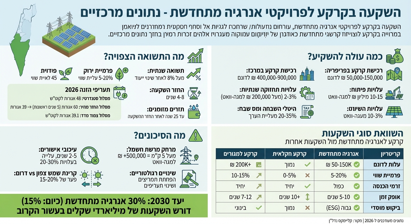 השוואת עלויות ותשואות השקעה בקרקע לאנרגיה מתחדשת בישראל