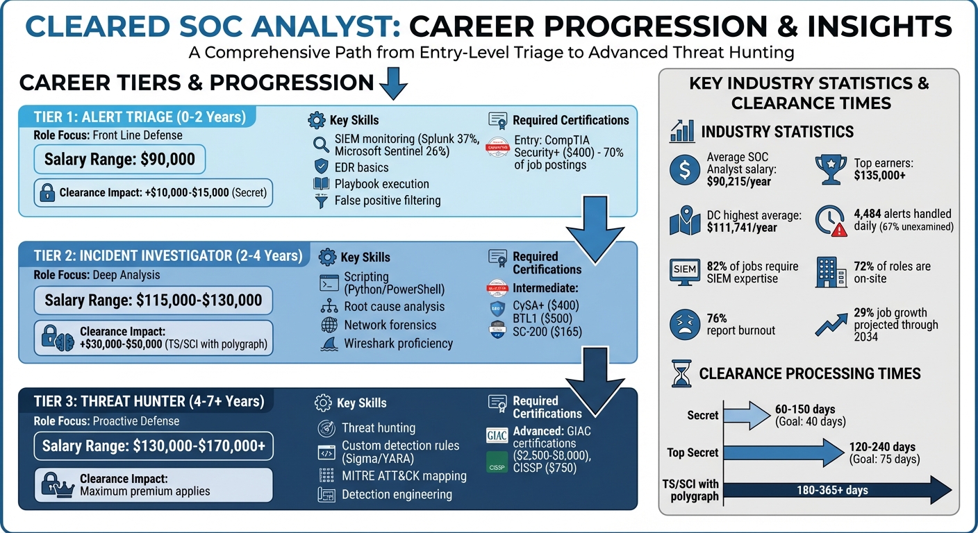 Cleared SOC Analyst Career Path: Tiers, Skills, and Salary Progression
